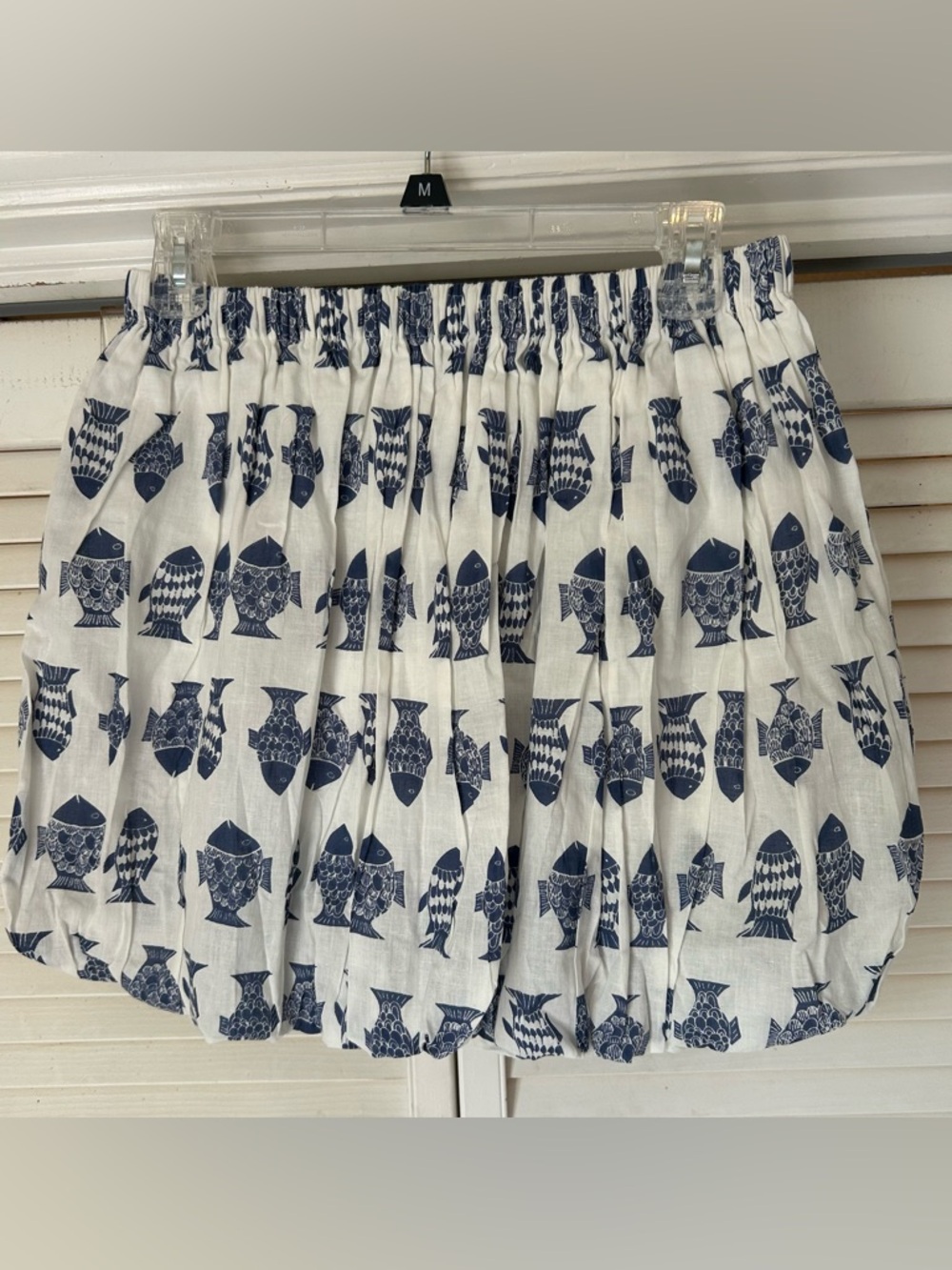 White Mini Skirt with Navy Fish Print